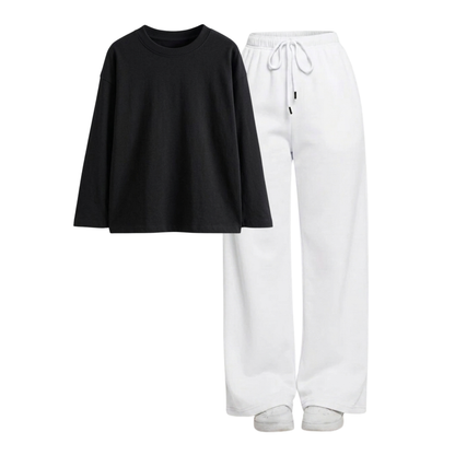 White Wide-Leg Trouser With Full Sleeves T-Shirts