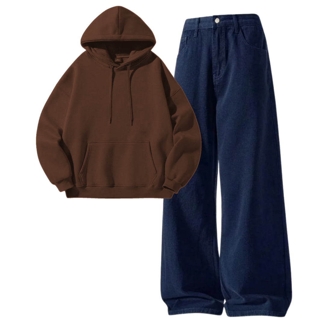 Navyblue Baggy Jeans With Hoodie