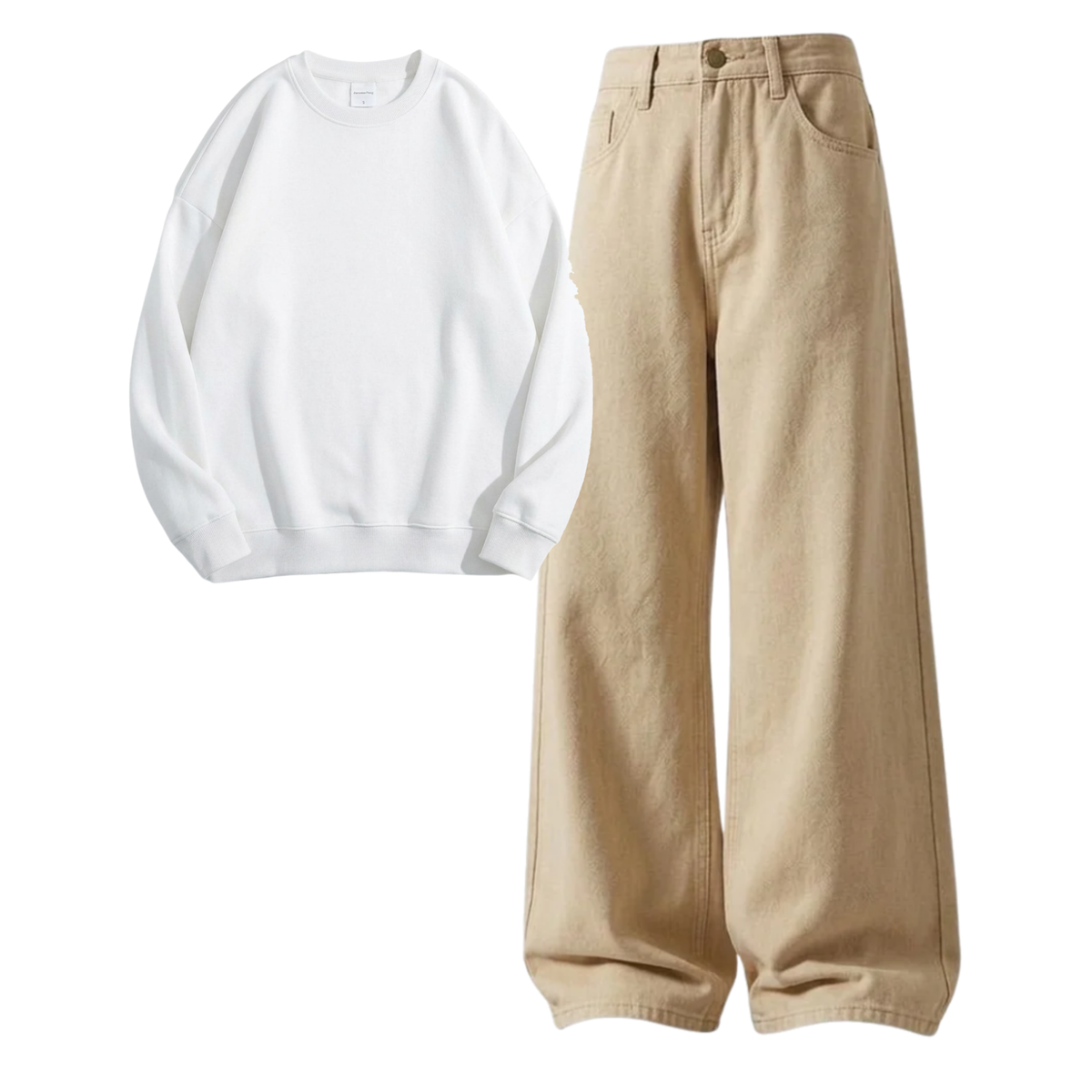Beige Baggy Jeans With Sweatshirt