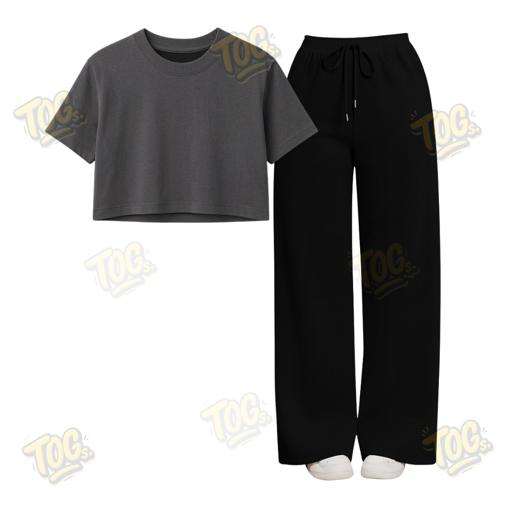 Black Wide-Leg Trouser With Crop T-Shirts
