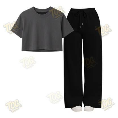 Black Wide-Leg Trouser With Crop T-Shirts