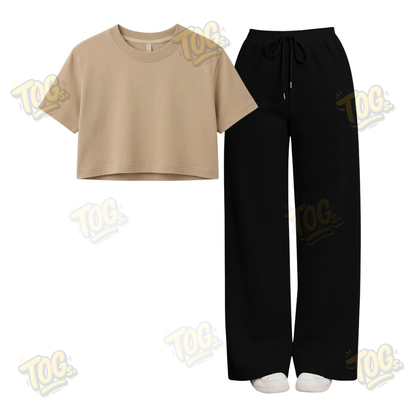 Black Wide-Leg Trouser With Crop T-Shirts