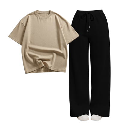 Black Wide-Leg Trouser With Oversized Drop Shoulder T-Shirt