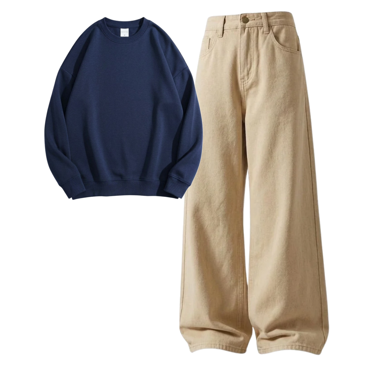 Beige Baggy Jeans With Sweatshirt