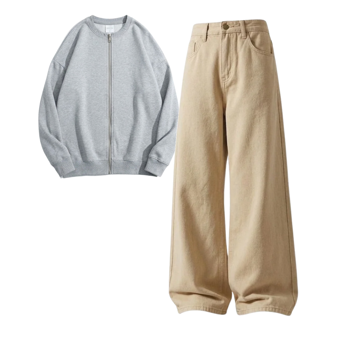 Beige Baggy Jeans With Zweat