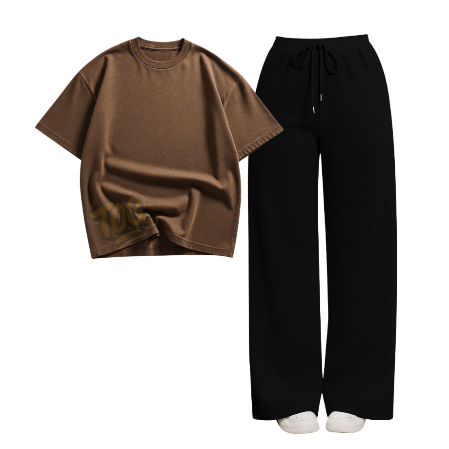 Black Wide-Leg Trouser With Oversized Drop Shoulder T-Shirt