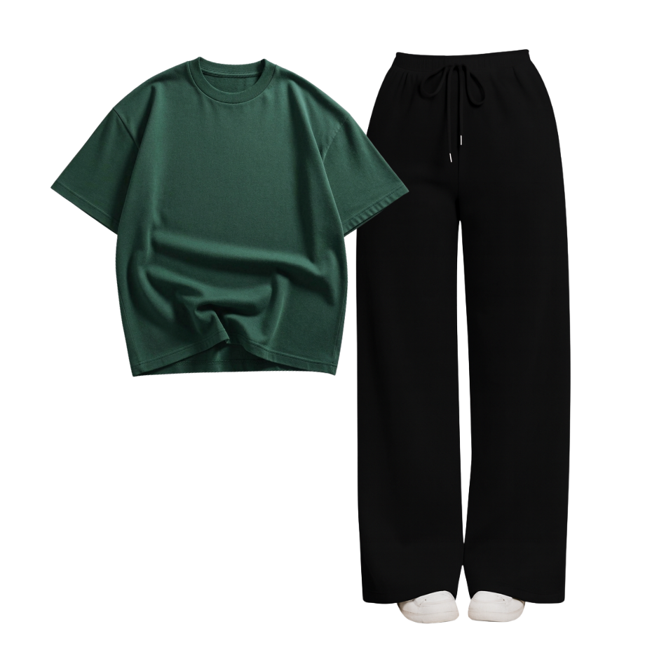 Black Wide-Leg Trouser With Oversized Drop Shoulder T-Shirt