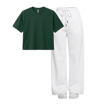 White Wide-Leg Trouser With Crop T-Shirts