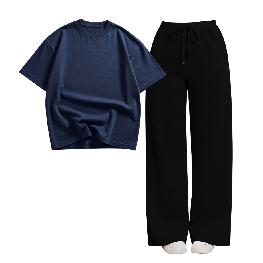 Black Wide-Leg Trouser With Oversized Drop Shoulder T-Shirt