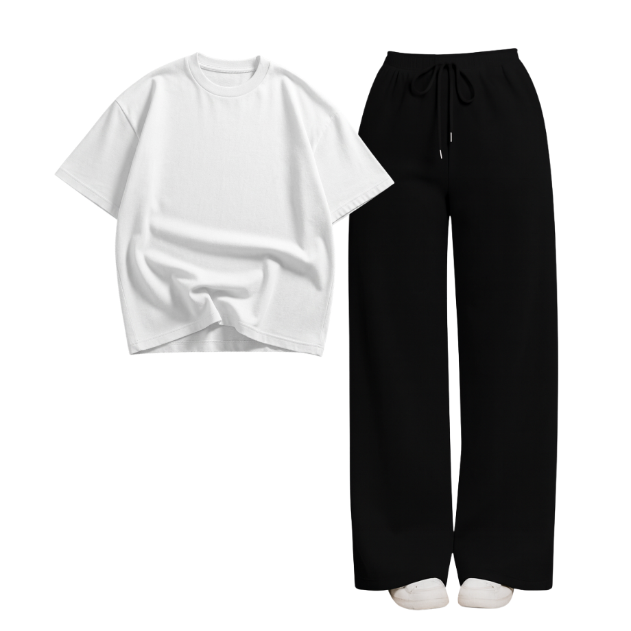 Black Wide-Leg Trouser With Oversized Drop Shoulder T-Shirt