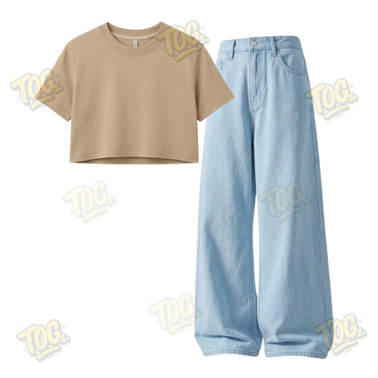 Iceblue Wide-Leg Baggy Jeans With Crop T-Shirt