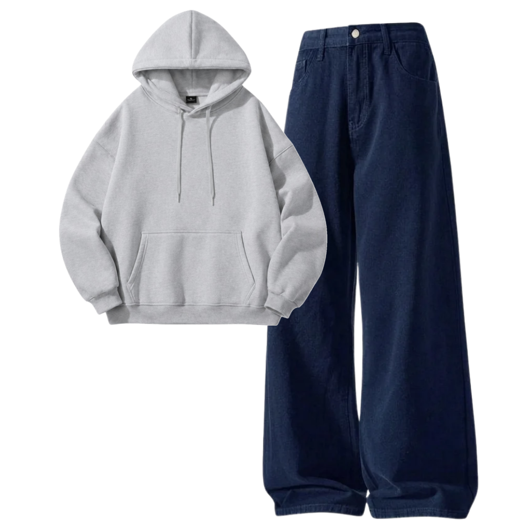 Navyblue Baggy Jeans With Hoodie