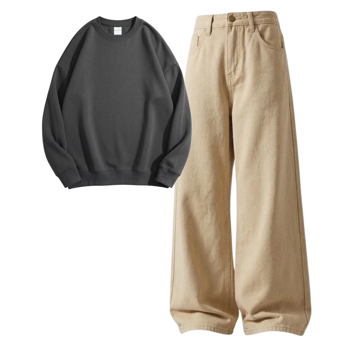 Beige Baggy Jeans With Sweatshirt