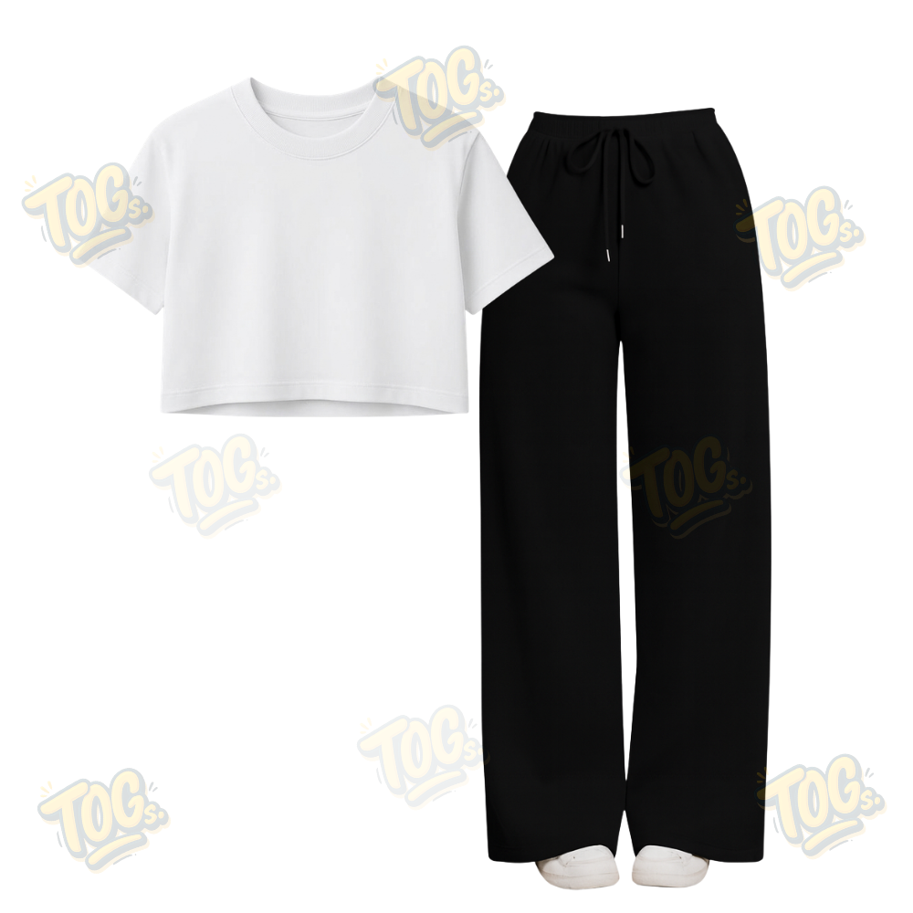 Black Wide-Leg Trouser With Crop T-Shirts