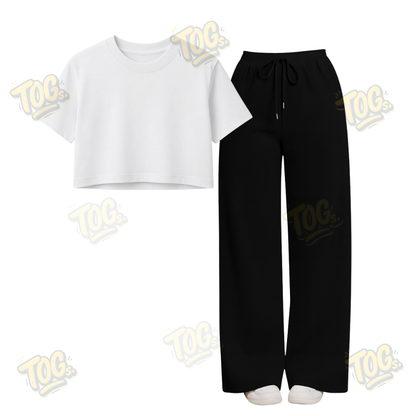 Black Wide-Leg Trouser With Crop T-Shirts