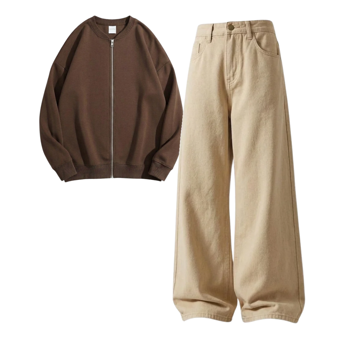 Beige Baggy Jeans With Zweat
