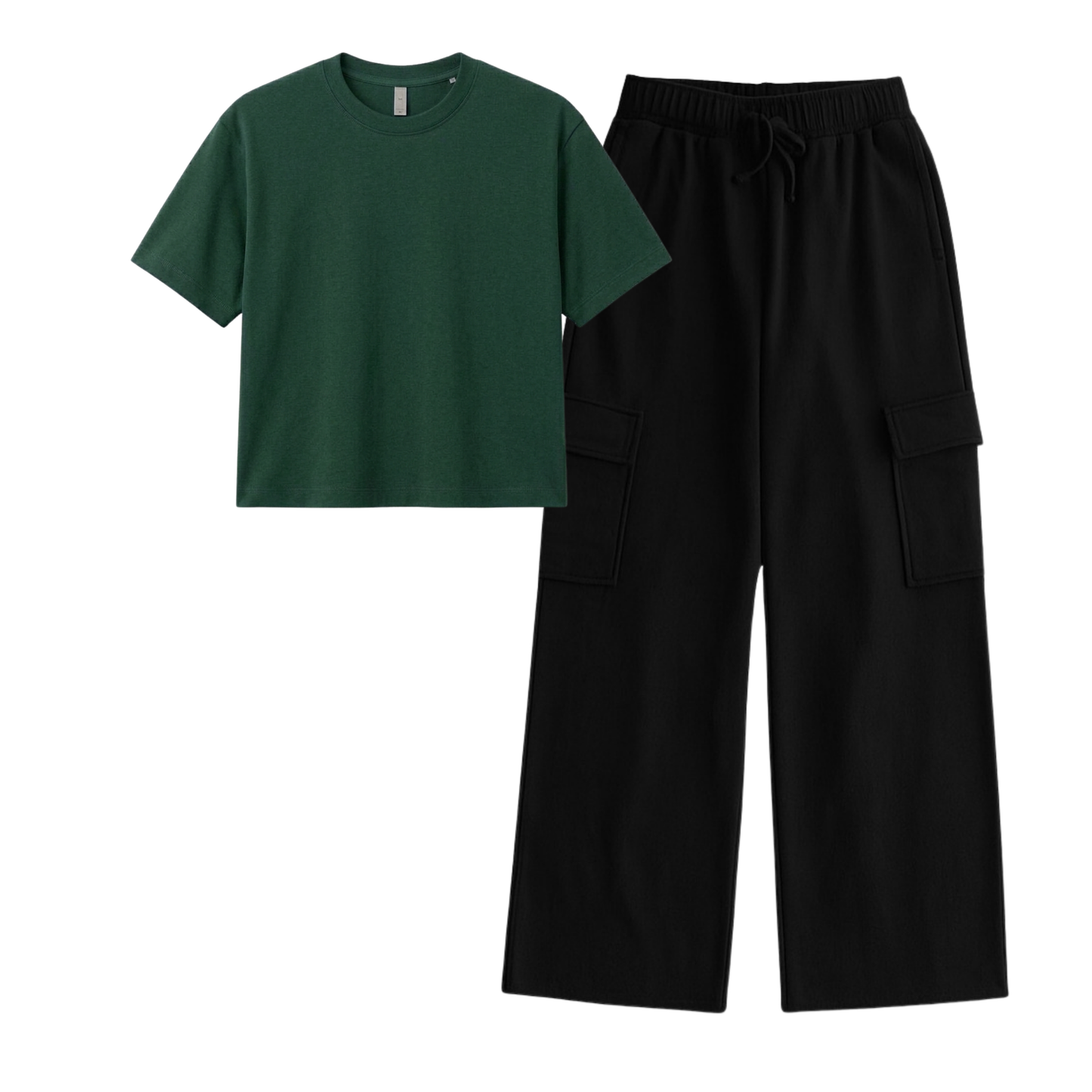 Black Wide-Leg Cargo With Crop T-Shirt