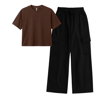 Black Wide-Leg Cargo With Crop T-Shirt