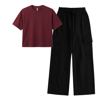 Black Wide-Leg Cargo With Crop T-Shirt