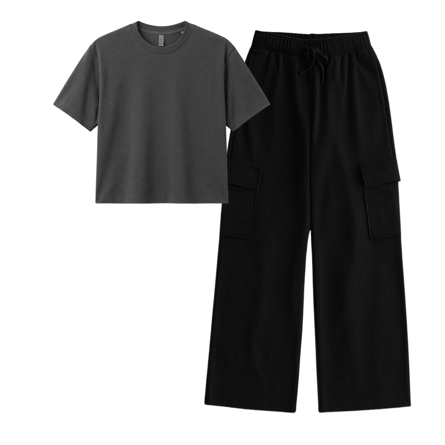 Black Wide-Leg Cargo With Crop T-Shirt