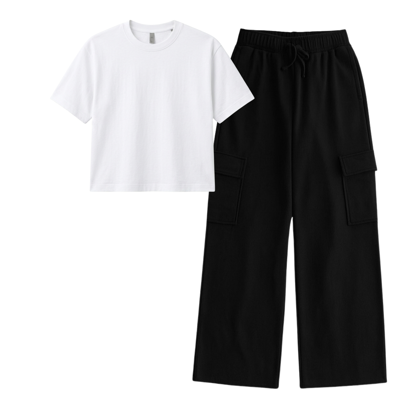 Black Wide-Leg Cargo With Crop T-Shirt