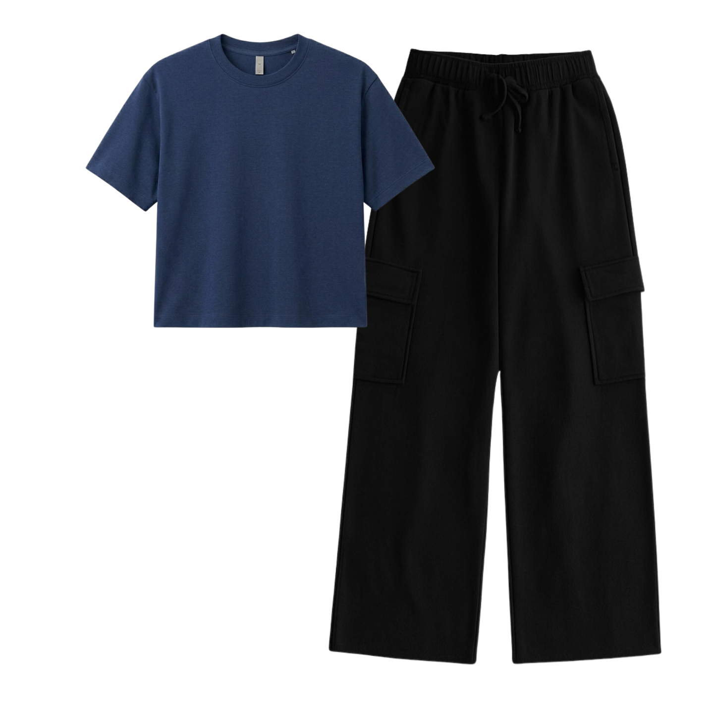 Black Wide-Leg Cargo With Crop T-Shirt
