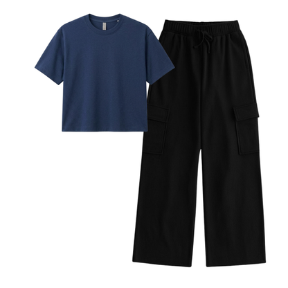 Black Wide-Leg Cargo With Crop T-Shirt