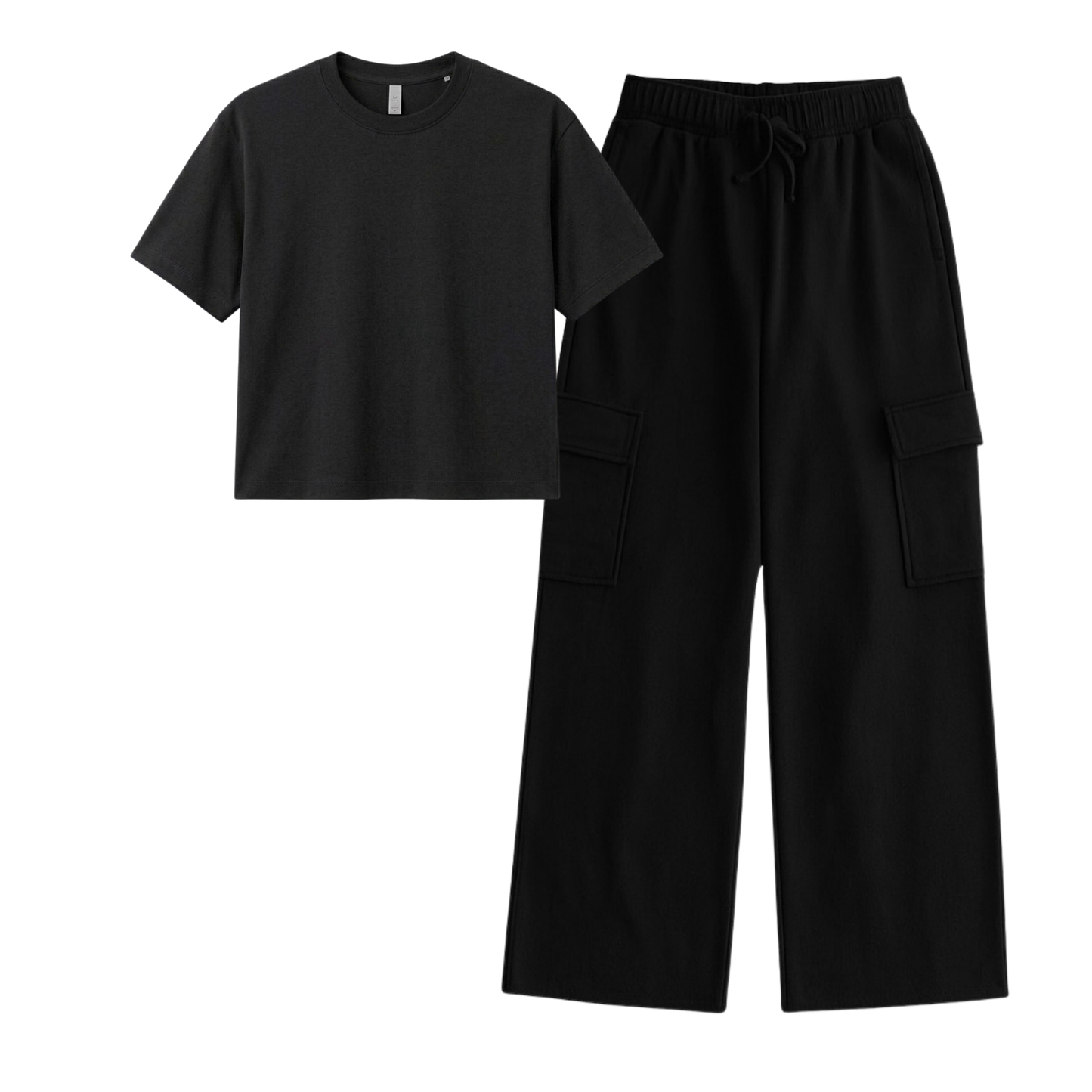 Black Wide-Leg Cargo With Crop T-Shirt