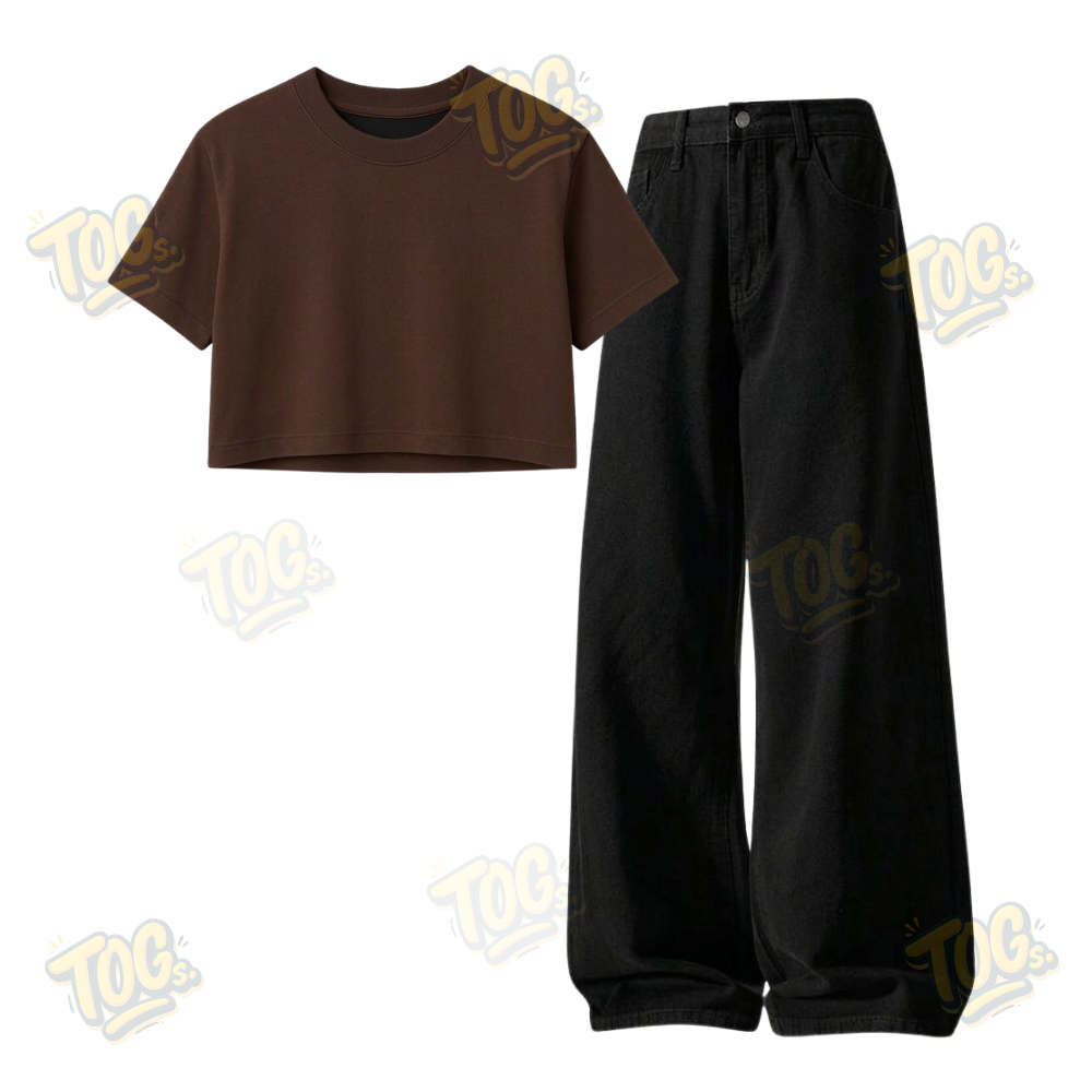 Black Wide-Leg Baggy Jeans With Crop T-Shirt