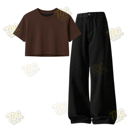 Black Wide-Leg Baggy Jeans With Crop T-Shirt