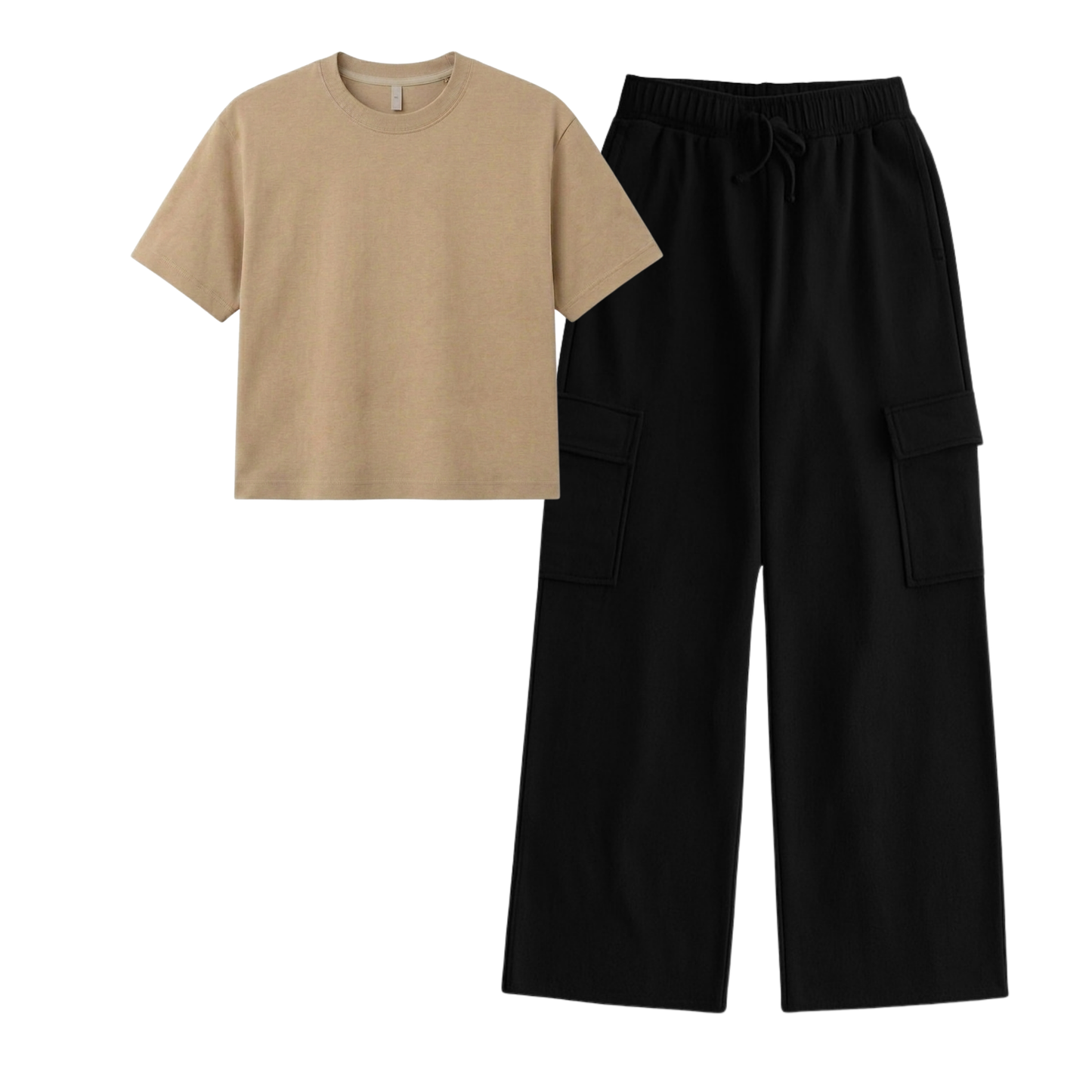 Black Wide-Leg Cargo With Crop T-Shirt