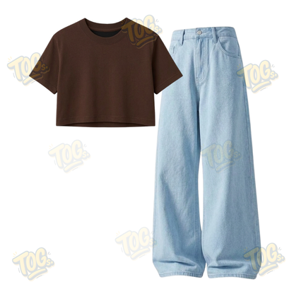 Iceblue Wide-Leg Baggy Jeans With Crop T-Shirt
