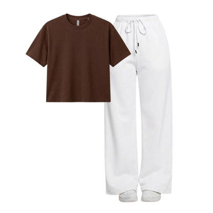 White Wide-Leg Trouser With Crop T-Shirts
