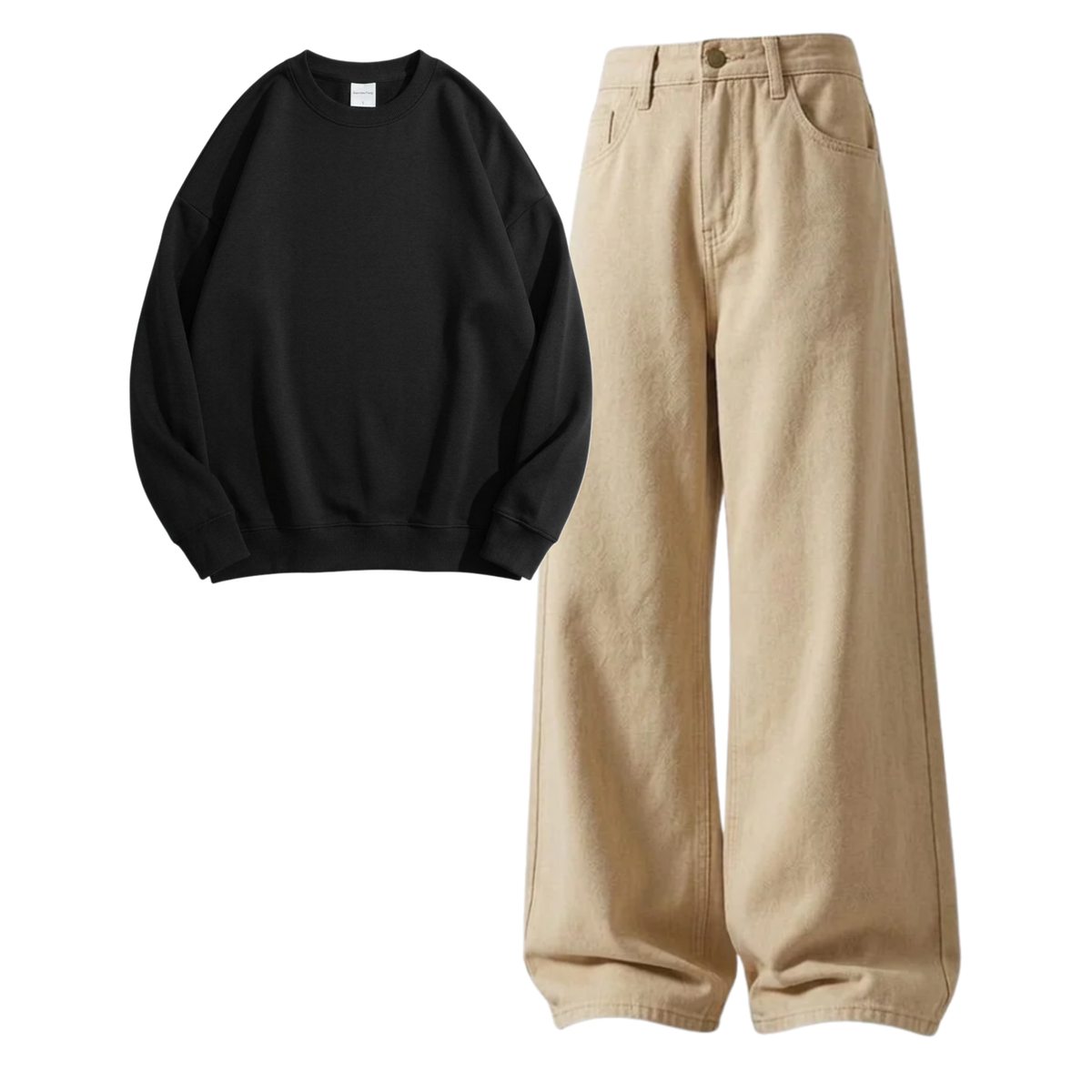 Beige Baggy Jeans With Sweatshirt