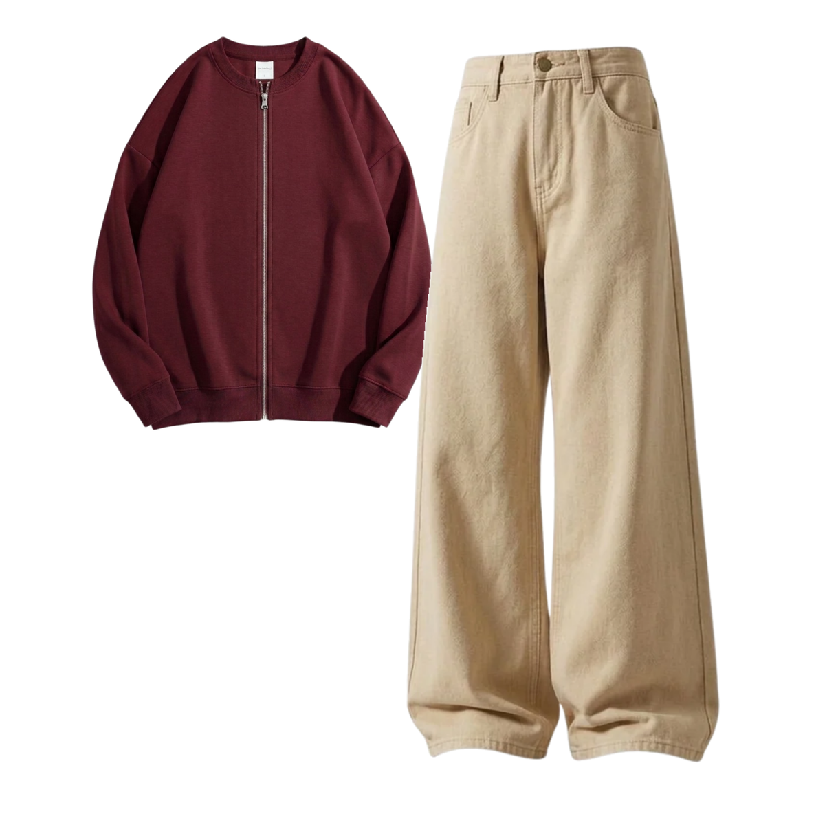 Beige Baggy Jeans With Zweat