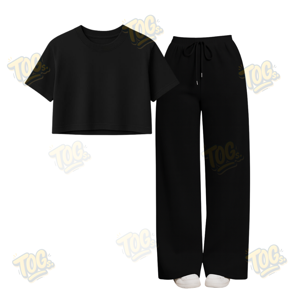 Black Wide-Leg Trouser With Crop T-Shirts