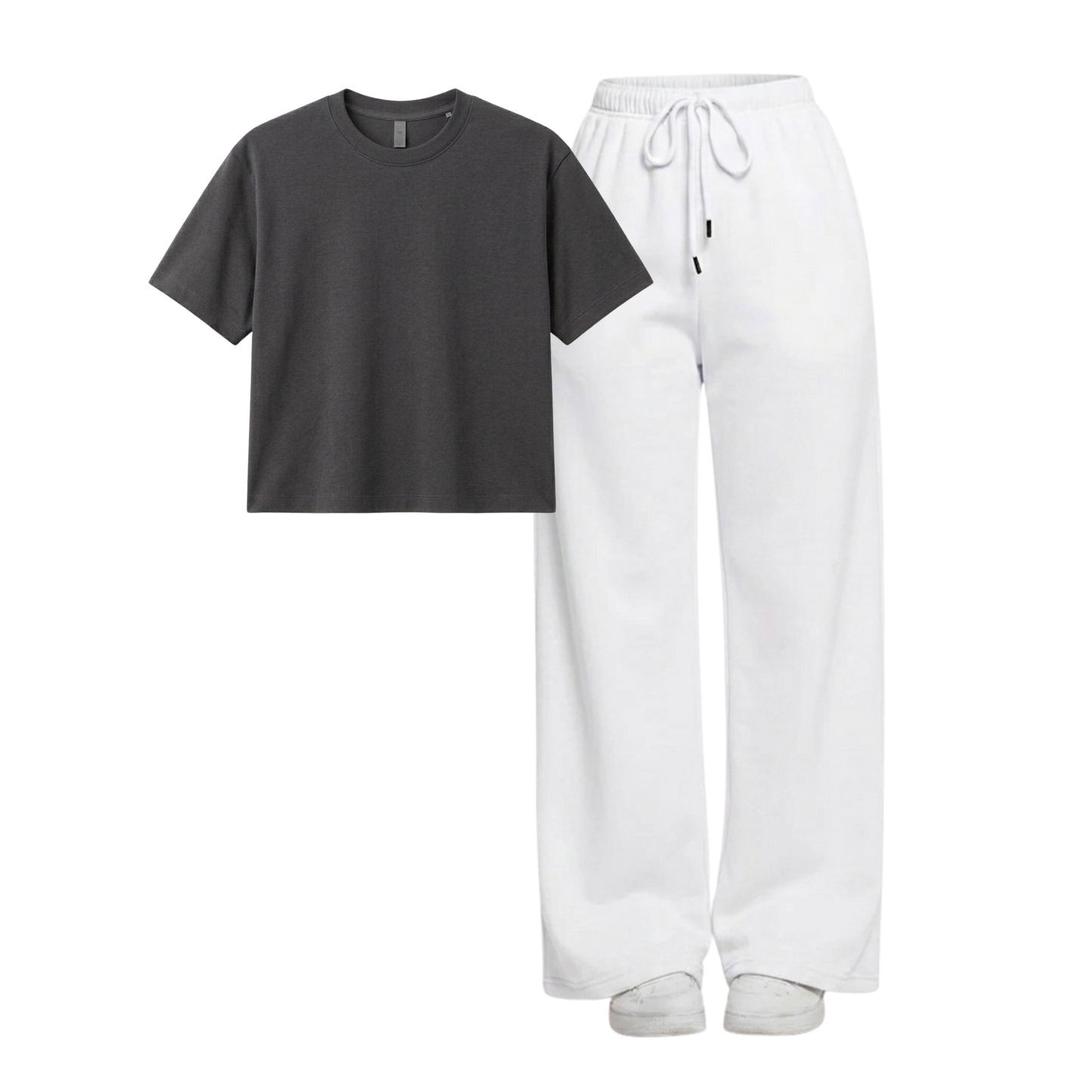 White Wide-Leg Trouser With Crop T-Shirts