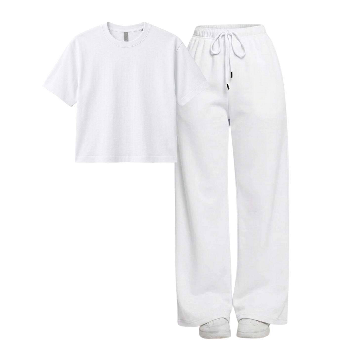 White Wide-Leg Trouser With Crop T-Shirts