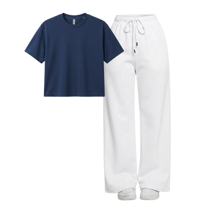 White Wide-Leg Trouser With Crop T-Shirts