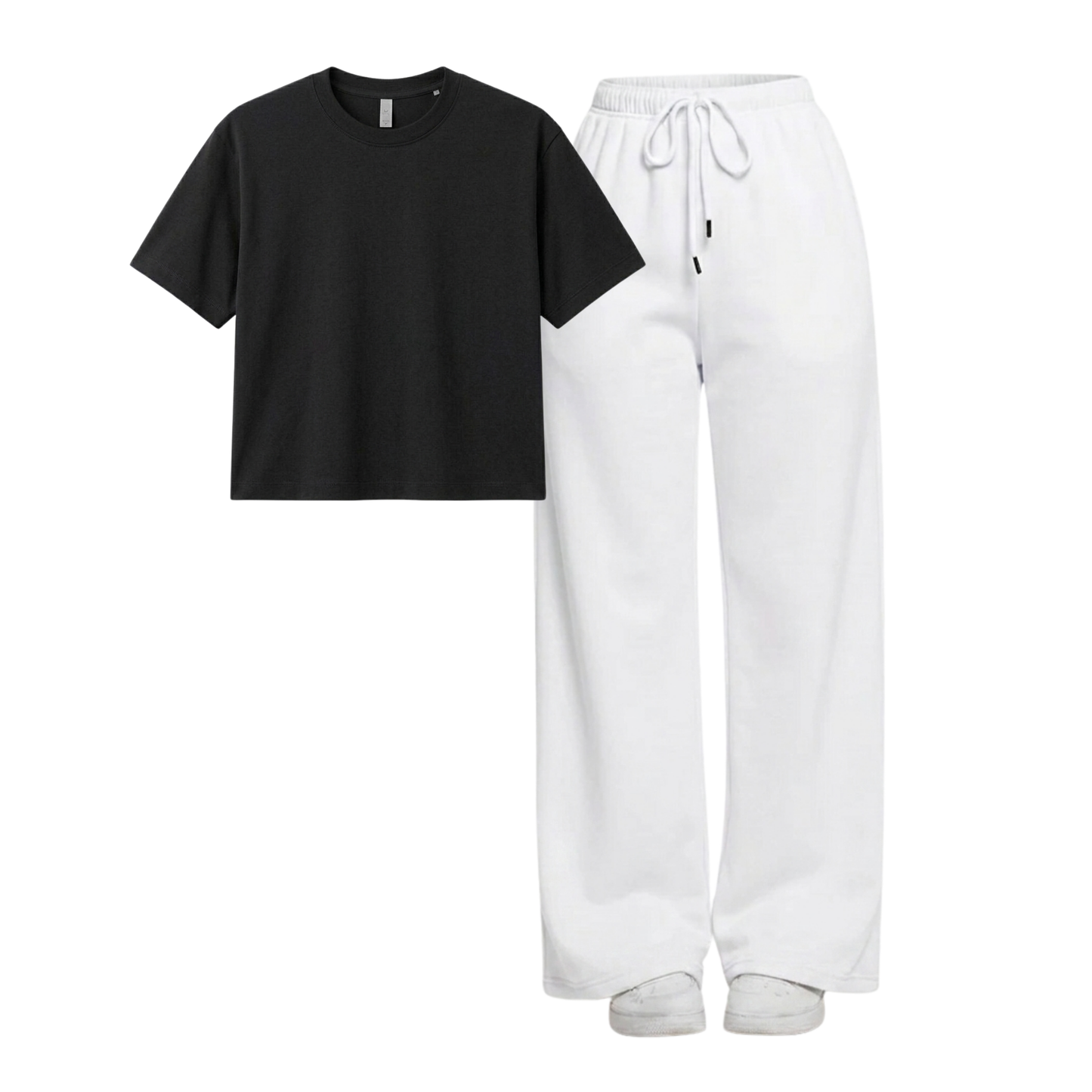 White Wide-Leg Trouser With Crop T-Shirts