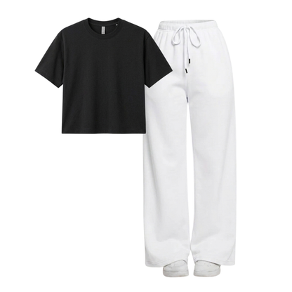 White Wide-Leg Trouser With Crop T-Shirts