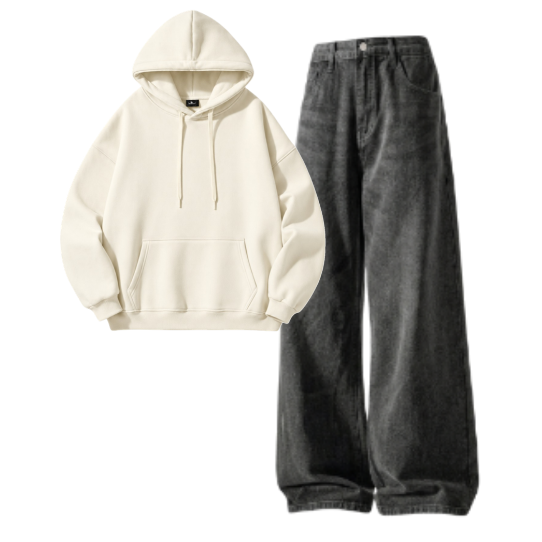 Acid Ash Baggy Jeans With Hoodie
