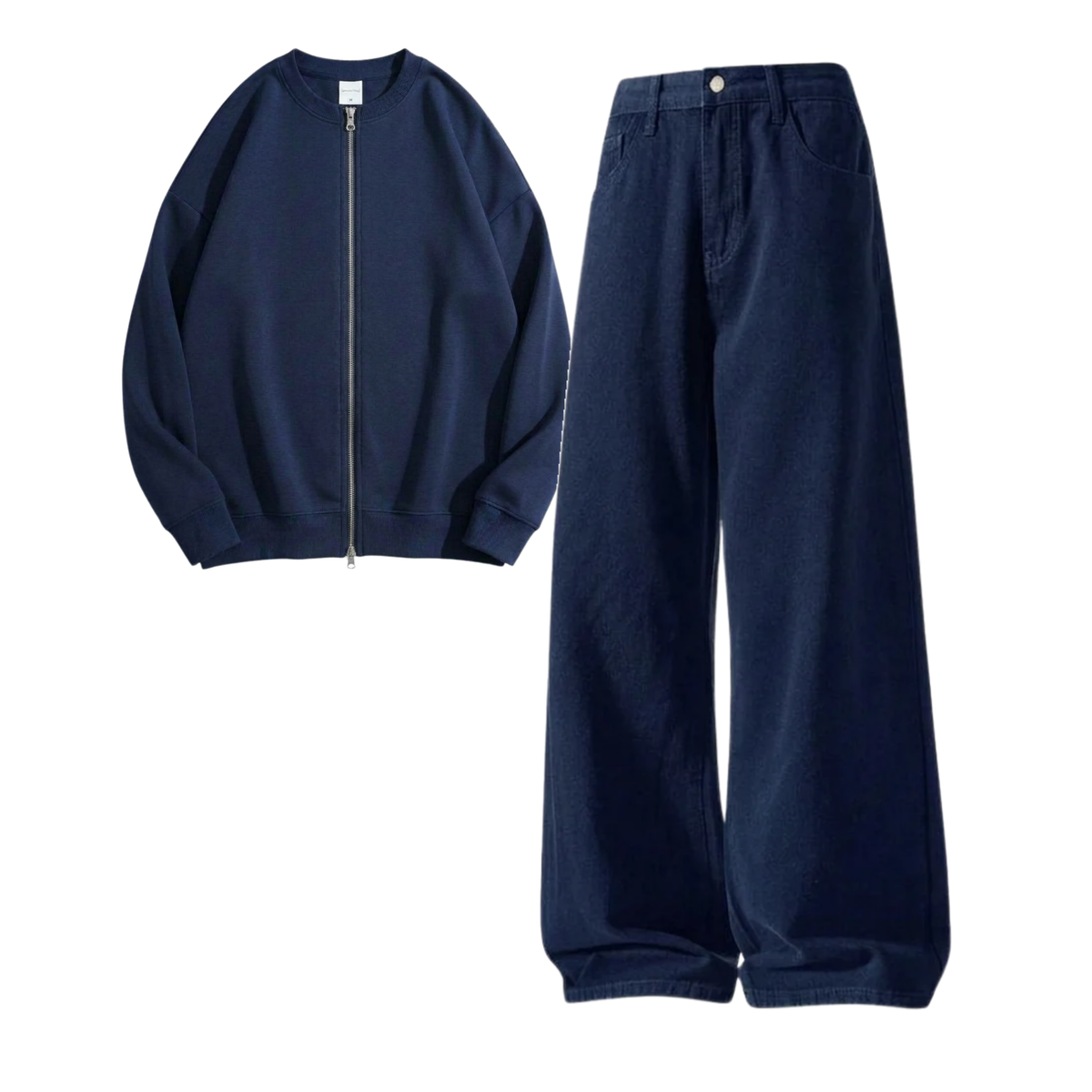Navyblue Baggy Jeans With Zweat