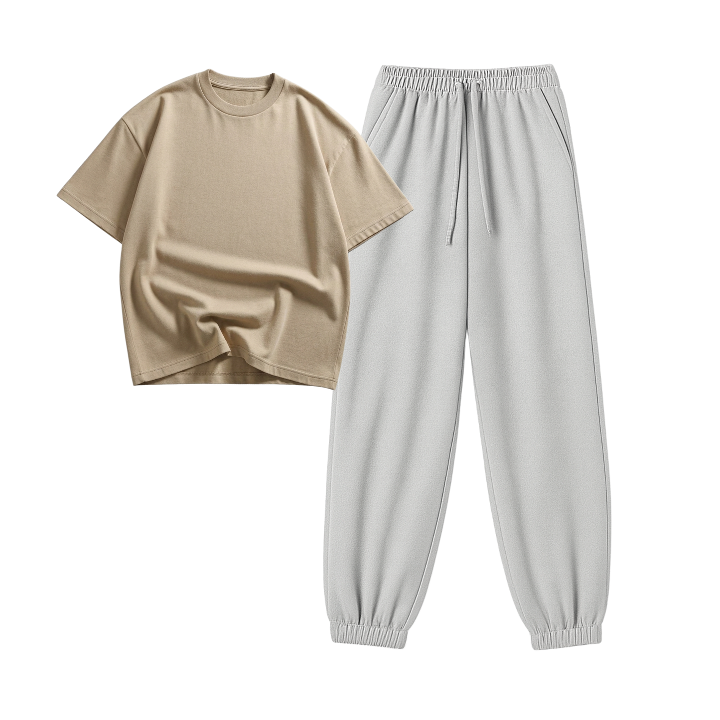 Lightgrey Sweatpant With Oversized Drop Shoulder T-Shirt