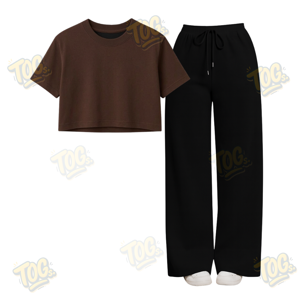 Black Wide-Leg Trouser With Crop T-Shirts
