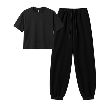 Black Sweatpant With Crop T-Shirt
