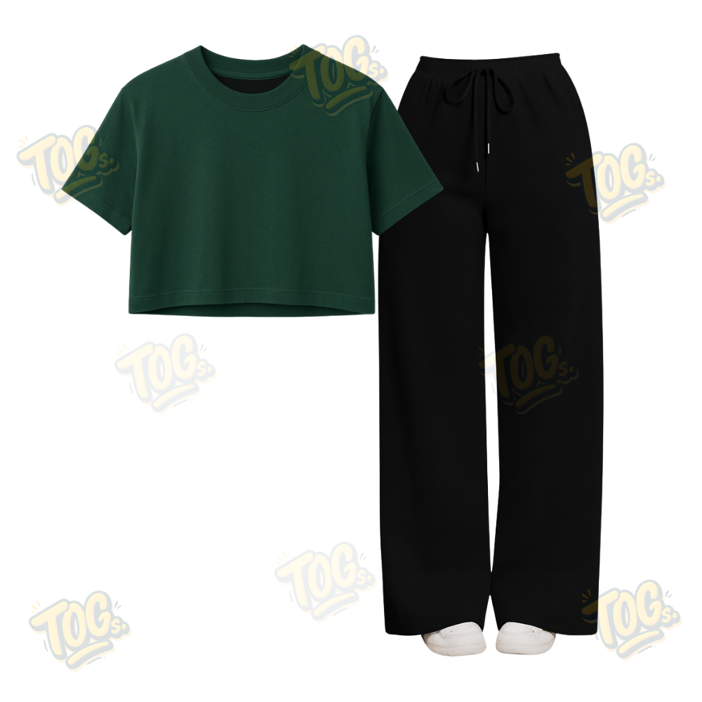 Black Wide-Leg Trouser With Crop T-Shirts