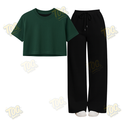 Black Wide-Leg Trouser With Crop T-Shirts