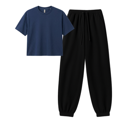 Black Sweatpant With Crop T-Shirt