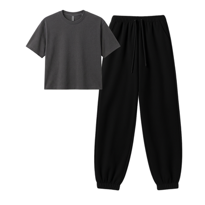Black Sweatpant With Crop T-Shirt